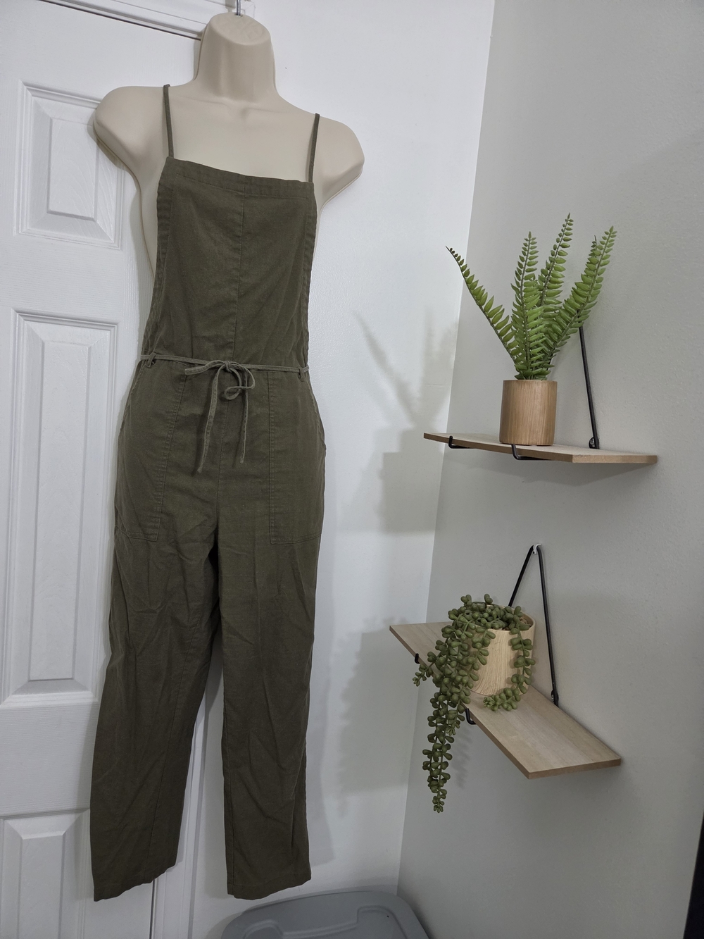The Vintage Shop Olive Green Linen-Blend Jumpsuit
